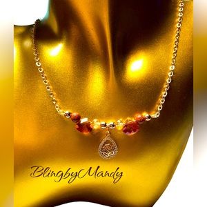 🧡stunning orange crystal -November birthday colors-choker with extender -artisan